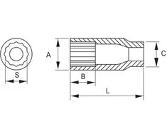 rankinis lizdas, prailgintas, dvylika taškų 1/2" varžtams su 17 mm galvute, Irimo [124-17-1]