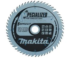 Makita T.C.T. pjūklas EFFICUT 165X1.45X20mm 23° T56 B-57336 T.C.T • 165 x20 mm • T56 • 23° • Medienai/MDF/laminatui