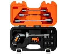 Bahco Pistol rankenos reketinis atsuktuvas + antgaliai PH,PZ,SL,HEX,Torx ir veržliarakčių rinkinys 8-19mm 3 vnt.