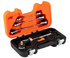 Bahco Pistol rankenos reketinis atsuktuvas + antgaliai PH,PZ,SL,HEX,Torx ir veržliarakčių rinkinys 8-19mm 3 vnt.