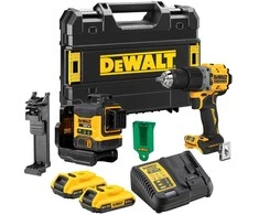 Rinkinys 2 narzędzi akumulatorowych, wiertarko wkrętarka DCD800 i laser 3-wiązkowy 360° DCLE34031 18V Li-Ion 2x2,0Ah DeWALT [DCK2095D2T-QW] su wiązką žalia do 40m
