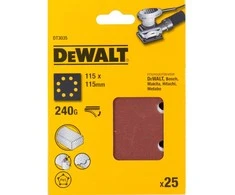 šlifavimo popierius 115x115mm su lipduku, 8 skylės, granuliacija 240, DeWalt [DT3035-QZ] 25 vnt.