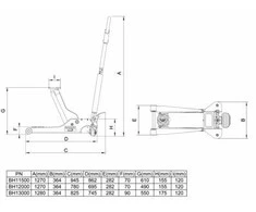 Bahco Hidraulinis keltuvas ant ratukų PRO 3t 830mm. Žemas įėjimas: min 90mm, max 552mm