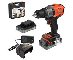 Black &amp; Decker Juodas &amp; Decker akumuliatorinis gręžtuvas/suktuvas, 45Nm, 18V POWERCONNECT, Juodas &amp; Decker [BCD382D2XK-QW] 2x2.0Ah, lagaminas