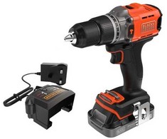 Black &amp; Decker akumuliatorinis smūginis gręžtuvas / suktuvas, 45 Nm, 18 V POWERCONNECT, Juodas &amp; Decker [BCD383D1XC-QW] 2,0 Ah