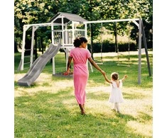 AXI Wooden Playground Tower with Double Swing, Climbing Ladders, and XLL Slide