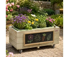 Classic World Wooden Flower Pot on Wheels for Children with Blackboard