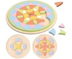 Medinė Montessori mandala dėlionė su gėlių motyvais CLASSIC WORLD