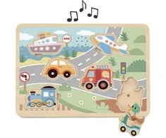 Tooky Toys TOOKY TOY medinė interaktyvi dėlionė Transporto priemonės