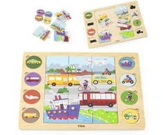 Viga Toys VIGA Medinė Dėlionė Spėk pagal Šešėlį - Transporto Priemonės 17 el.