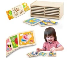 Dėlionė Viga Toys VIGA Wooden Puzzle 12 boards, 4 puzzles each, in a stand