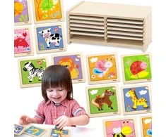 Dėlionė Viga Toys VIGA Wooden Puzzle 12 boards, 4 puzzles each, in a stand