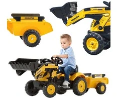 Minamas traktorius ekskavatorius su priekaba ir kaušu FALK Komatsu