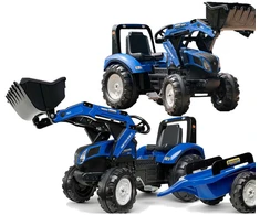 Vaikiškas pedalinis traktorius FALK New Holland su priekaba mėlynas