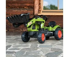 „Falk Claas“ pedalų traktorius su priekaba ir kibiru, žalias, vaikams nuo 2 iki 5 metų