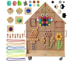 MASTERKIDZ medinė STEM lenta, laisvai stovinti, XXL dydžio, namelio formos + priedai