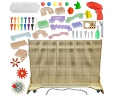 MASTERKIDZ Freestanding STEM Wall Board 166 x 125 cm + Accessories: Pegs, Gears, Blocks, Tools, Ball Track