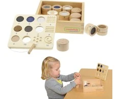 Masterkidz Montessori medinės kaladėlės medžiagoms ir faktūroms atpažinti 12 vnt
