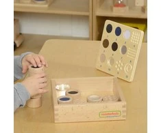 Masterkidz Montessori medinės kaladėlės medžiagoms ir faktūroms atpažinti 12 vnt