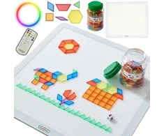 MASTERKIDZ Square LED Light Panel Colorful + Montessori Mosaic Blocks 140 pcs.