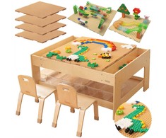 MASTERKIDZ Medinis lavinamasis stalas + SIENOS PRIEDAI KIEMS + 359 vnt.