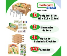 MASTERKIDZ Medinis lavinamasis stalas + SIENOS PRIEDAI KIEMS + 359 vnt.