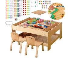 MASTERKIDZ medinis edukacinis stalas + STEM sienos priedai + 135 kaladėlės