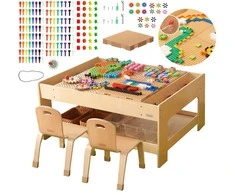 MASTERKIDZ Wooden Educational Table + STEM WALL ACCESSORIES + 563 Blocks