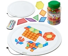 MASTERKIDZ Round LED Light Panel Colorful + Montessori Mosaic Blocks 140 pcs.