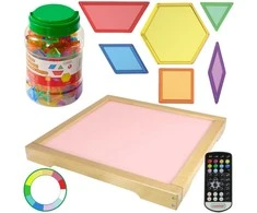 MASTERKIDZ LED Light Panel Changing Colors with Remote Control + Montessori Mosaic Blocks 140 pcs.