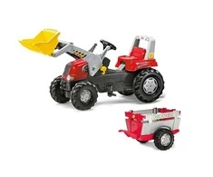 Rolly Toys 811397 Rolly Junior RT traktorius su priekaba ir kaušu Raudona Rolly žaislai