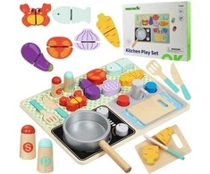 Tooky Toys TOOKY TOY medinė virtuvėlė su priedais – mažojo virėjo rinkinys