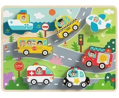 Tooky Toys Medinė TOOKY TOY dėlionė su transporto priemonėmis