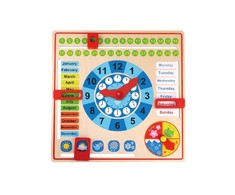 Tooky Toys Paimtas žaislinis medinis laikrodžio kalendorius 2in1