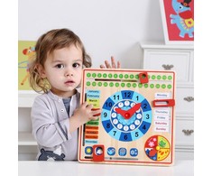 Tooky Toys Paimtas žaislinis medinis laikrodžio kalendorius 2in1