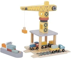 Tooky Toys TOOKY TOY medinis uosto kranas su transporto priemonėmis