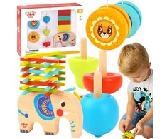 Tooky Toys Medinių vikrumo žaidimų rinkinys TOOKY TOY su drambliuku 46vnt