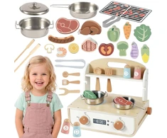 Tooky Toys TOOKY TOY Žaislinė medinė virtuvėlė su kepsnine ir priedais