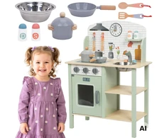 Tooky Toys TOOKY TOY žalia medinė virtuvė su priedais