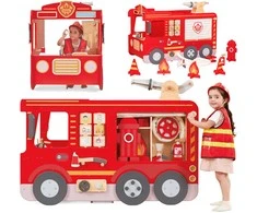 Viga Toys Didelis medinis gaisrinės automobilis VIGA Montessori vaikų žaidimams