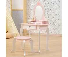Viga Toys VIGA Medinė Tualetė su Veidrodžiu ir Kėdute Balti-Rožiniai