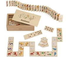 Viga Toys VIGA medinis domino 2in1 Gyvūnai ir skaičiai