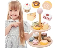 Viga Toys Medinis saldumynų stovas vaikams su priedais VIGA