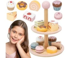Viga Toys Medinis saldumynų stovas vaikams su priedais VIGA