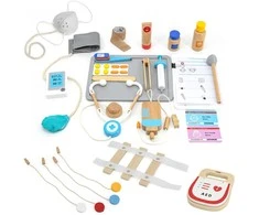 Viga Toys VIGA didelis medinis greitosios pagalbos rinkinys Greitoji pagalba mažiems gelbėtojams Priedai 25 vnt.