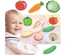 Viga Toys Viga medinė Montessori dėlionė 2in1 Daržovės