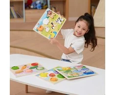 Viga Toys VIGA medinė dėlionė Montessori 2 viename figūrėlių ūkis