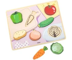 Viga Toys Viga medinė Montessori dėlionė 2in1 Daržovės