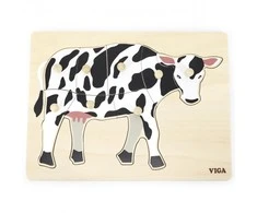 Viga Toys Viga medinis montessori dėlionės karvė su Pinski