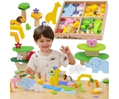 Viga Toys Medinių kaladėlių rinkinys VIGA Tropinių istorijų pasaulis 55 vnt